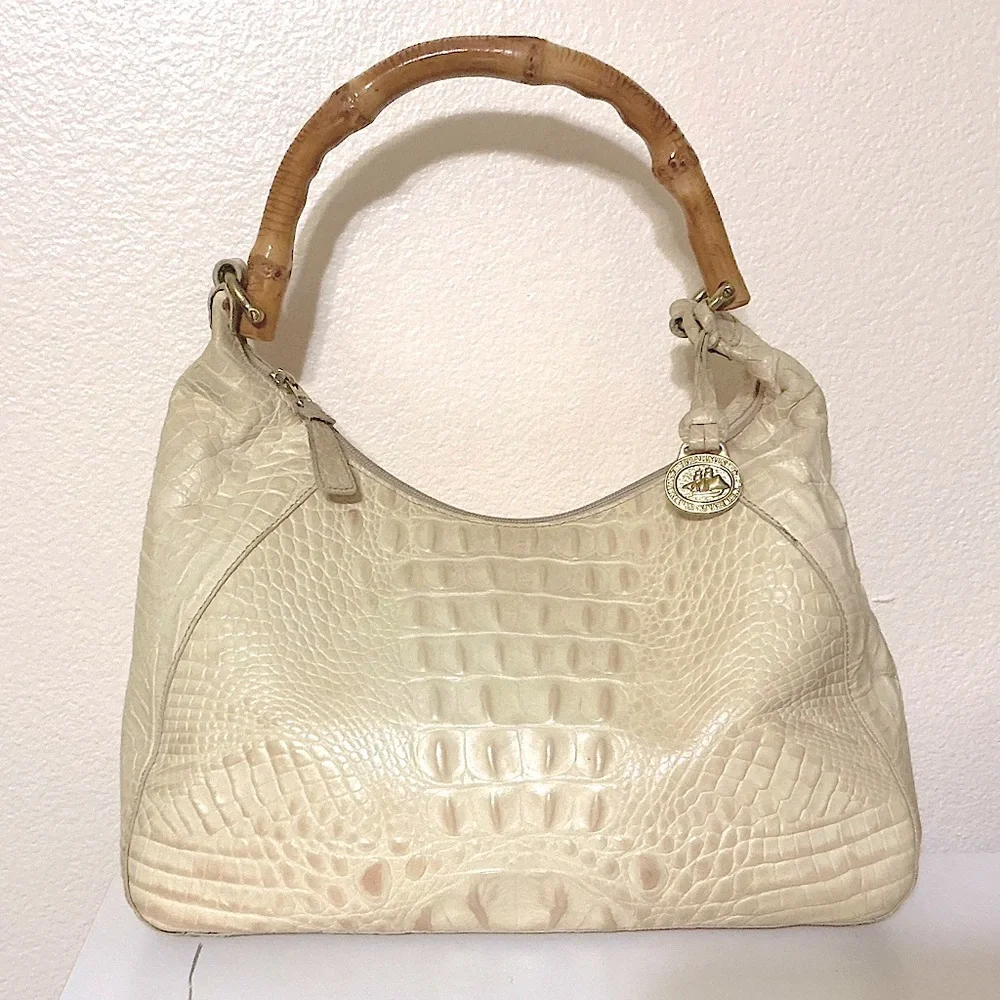 Brahmin Vintage Crocodile Leather Shoulder Bag Cream